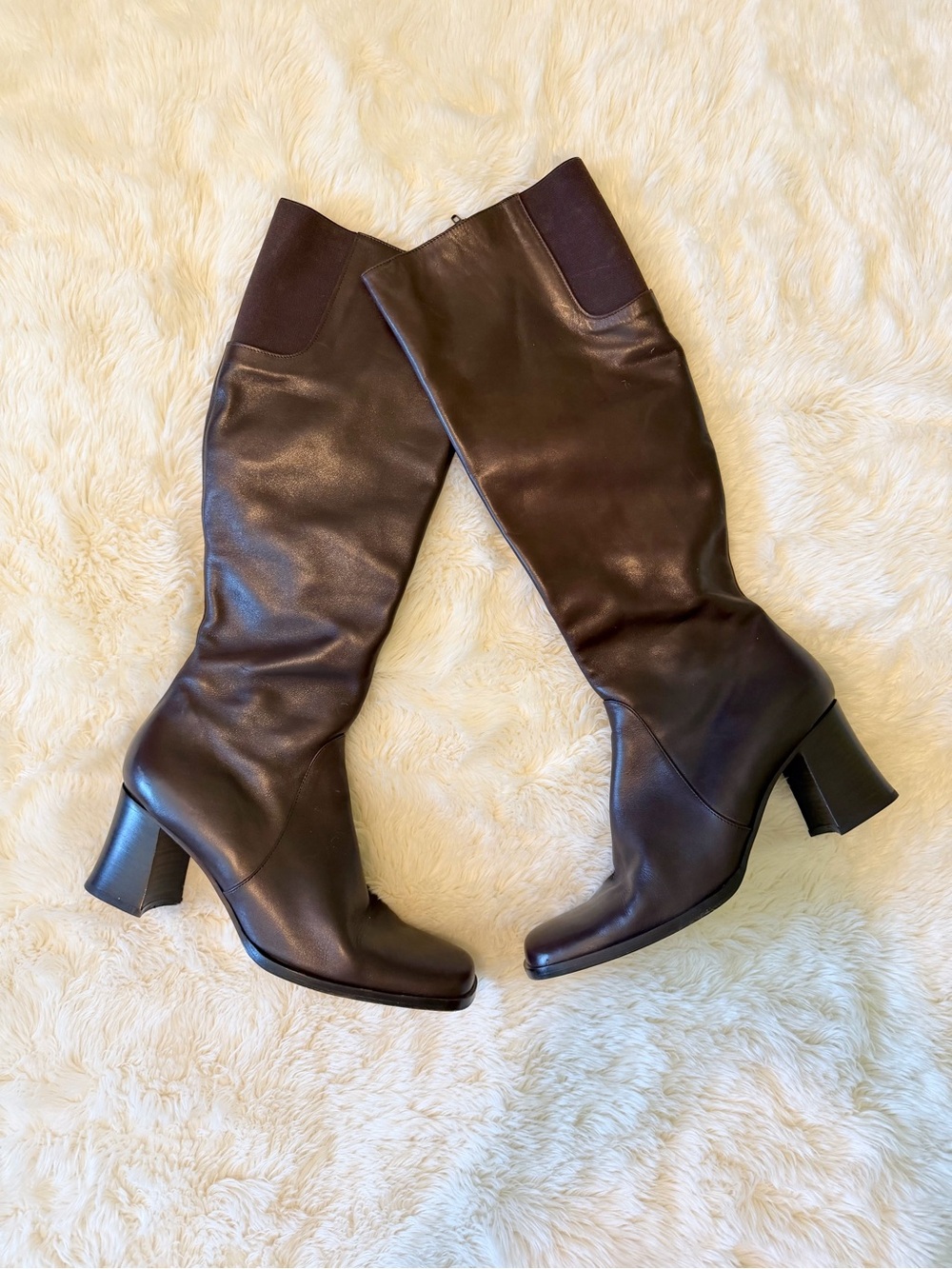 Vero Cuoio Dark Brown Leather Knee-High Block Heel Boots